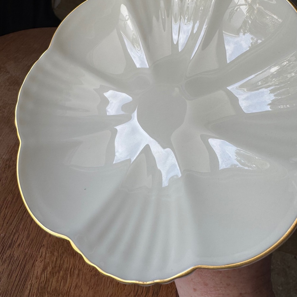 Vintage 80s Lenox Ivory Gold Trim Bon-Bon Compote Pedestal Candy Dish Scalloped - Picture 6 of 8